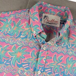 Chubbies Mens Medium Pink Blue Geometric Palm Short Sleeve Button Down Shirt